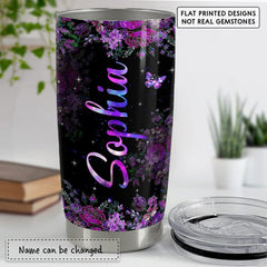 Personalized Butterfly Tumbler Crystal Drawing Floral For Animal Lover