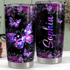 Personalized Butterfly Tumbler Crystal Drawing Floral For Animal Lover