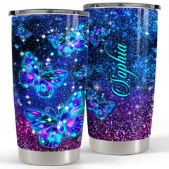 Personalized Butterfly Tumbler Crystal Drawing Glitter For Animal Lover