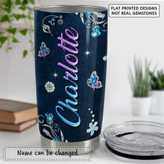 Personalized Butterfly Tumbler Crystal Drawing Roses For Animal Lover
