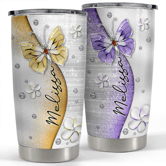 Personalized Butterfly Tumbler Crystal Drawing Style For Animal Lover