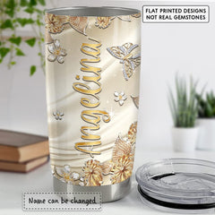 Personalized Butterfly Tumbler Golden Sheen Jewelry Drawing Style