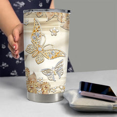 Personalized Butterfly Tumbler Golden Sheen Jewelry Drawing Style
