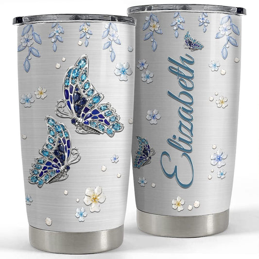 Personalized Butterfly Tumbler Jewelry Drawing For Animal Lover