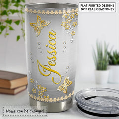 Personalized Butterfly Tumbler Jewelry Style Golden For Animal Lover