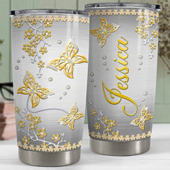 Personalized Butterfly Tumbler Jewelry Style Golden For Animal Lover
