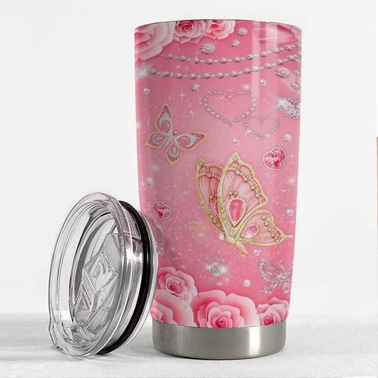 Personalized Butterfly Tumbler Pink Glitter Jewelry For Women Girl