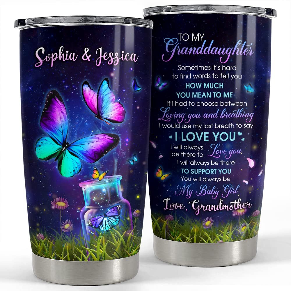 Personalized Butterfly Tumbler To Granddaughter For Nana Grandma Style