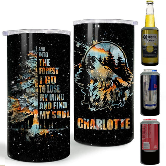 Personalized Camping Can Cooler Gift Wolf Forest For Camping Lovers