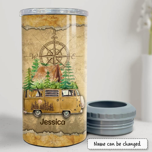 Personalized Camping Can Cooler Vintage Map Campsite For Friends