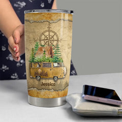 Personalized Camping Tumbler Vintage Map Campsite Best Gift