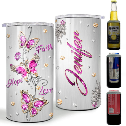Personalized Can Cooler Faith Hope Love Butterfly And Rose Jewelry Style