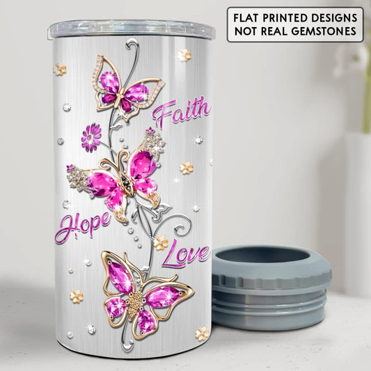 Personalized Can Cooler Faith Hope Love Butterfly And Rose Jewelry Style