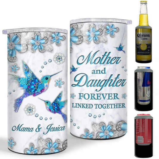 Personalized Can Cooler Hummingbird Mother Daughter Forever Linked