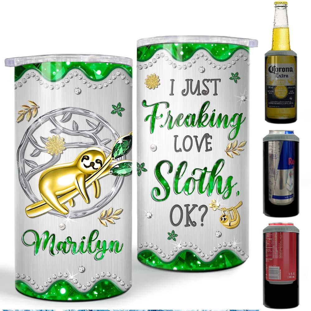 Personalized Can Cooler I Just Freaking Love Sloths Jewelry Style