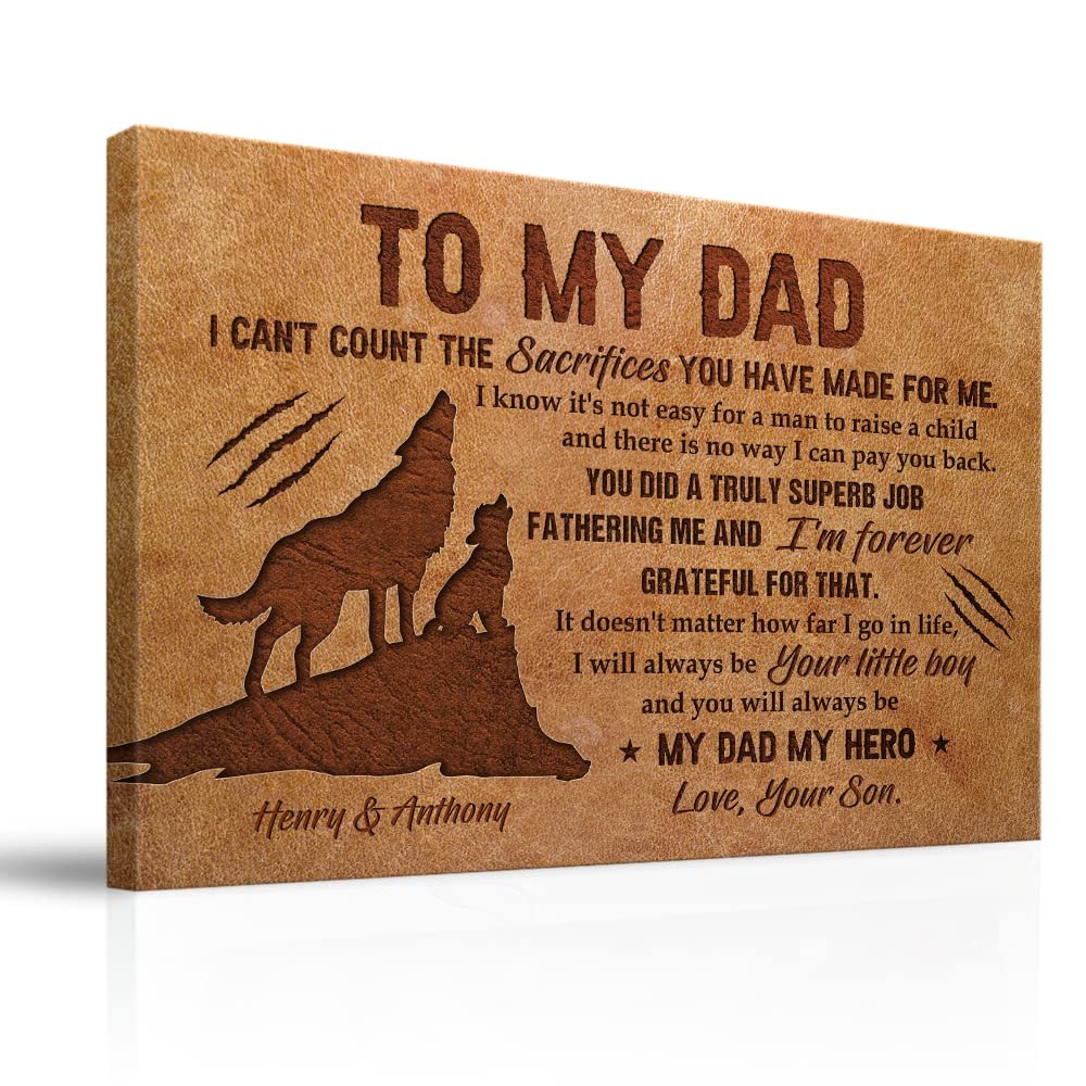Personalized Canvas From Son To Dad Wolf Art Birthday Gift