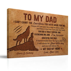 Personalized Canvas From Son To Dad Wolf Art Birthday Gift