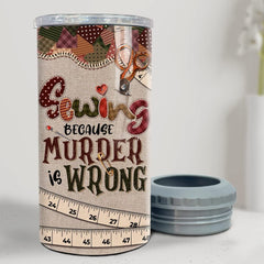 Personalized Cat Can Cooler Black Cat Sewing Because Murder Is Wrong
