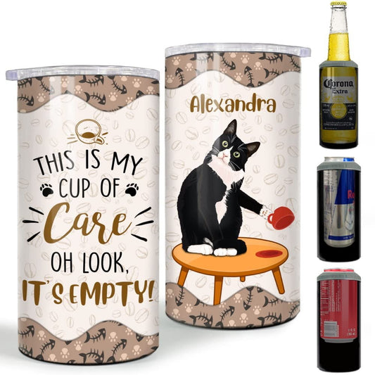 Personalized Cat Can Cooler Funny Coffee Cat Cup of Care For Girl