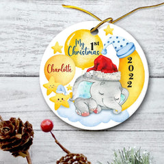 Personalized Ceramic Baby First Christmas Elephant Ornament