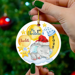 Personalized Ceramic Baby First Christmas Elephant Ornament