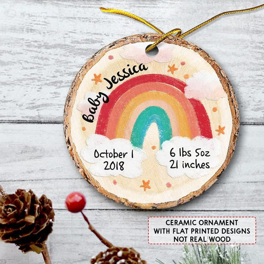 Personalized Ceramic Baby First Christmas Ornament Rainbow