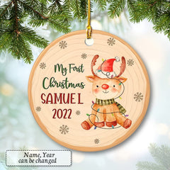 Personalized Ceramic Baby First Christmas Ornament Reindeer