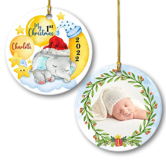 Personalized Ceramic Baby First Ornament Christmas Elephant
