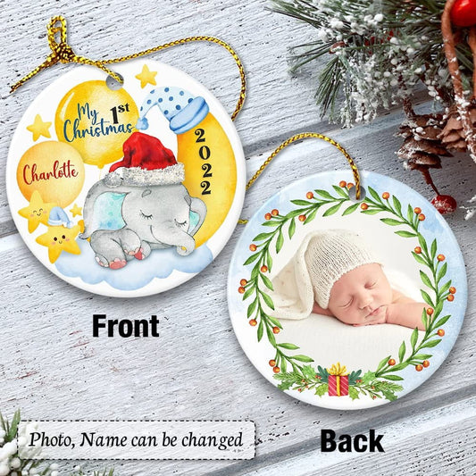 Personalized Ceramic Baby First Ornament Christmas Elephant