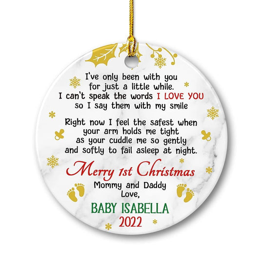 Personalized Ceramic Baby Ornament Merry First Christmas