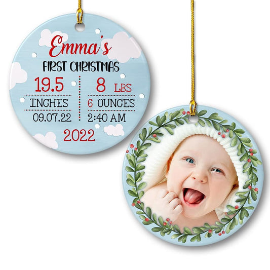 Personalized Ceramic Baby Stats Ornament First Christmas