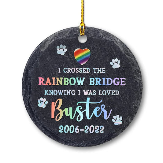 Personalized Ceramic Cat Memorial Ornament Stone Rainbow