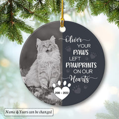 Personalized Ceramic Cat Memorial Ornament With Paw Prints