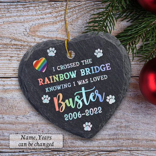 Personalized Ceramic Cat Memorial Stone Rainbow Ornament