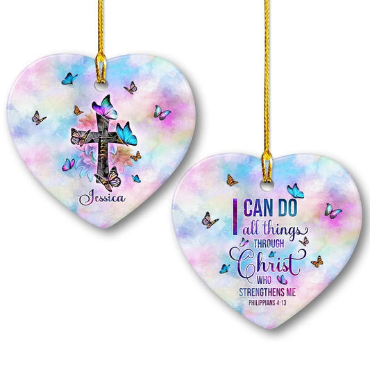 Personalized Ceramic Cross Ornament Faith Cross Butterfly