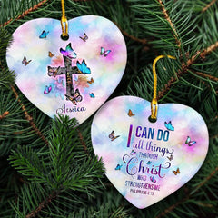 Personalized Ceramic Cross Ornament Faith Cross Butterfly