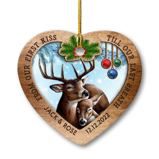 Personalized Ceramic Deer Couple Ornament Heart Shape