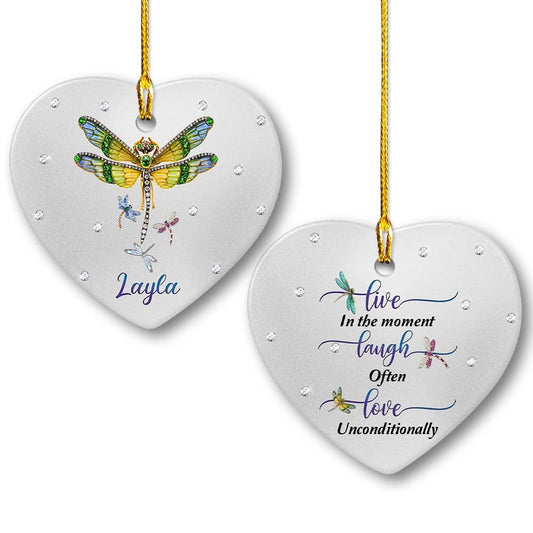 Personalized Ceramic Dragonfly Ornament Live Laugh Love