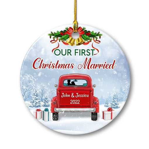 Personalized Ceramic First Xmas Married Ornament Red Truck