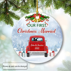 Personalized Ceramic First Xmas Married Ornament Red Truck