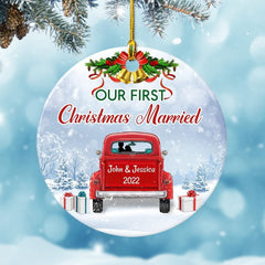Personalized Ceramic First Xmas Married Ornament Red Truck
