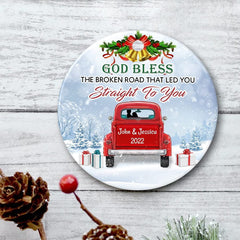 Personalized Ceramic Married Couple Red Truck Ornament