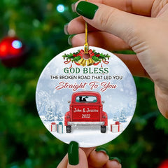 Personalized Ceramic Married Couple Red Truck Ornament