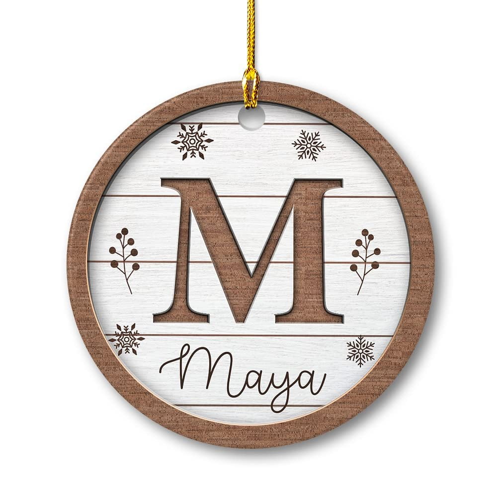 Personalized Ceramic Monogram Ornament Wooden Drawing