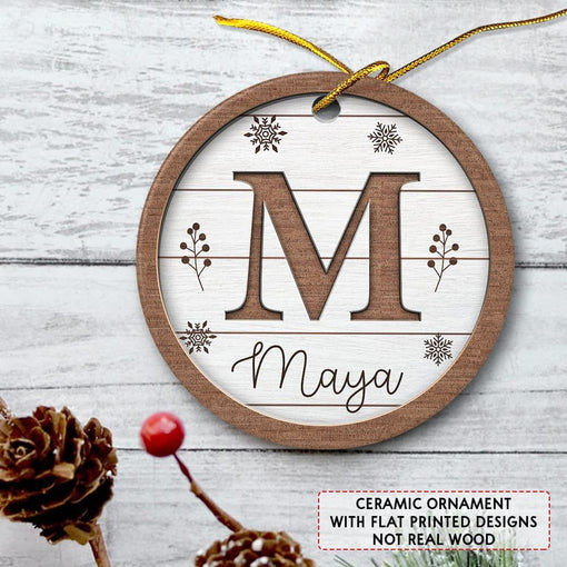 Personalized Ceramic Monogram Ornament Wooden Drawing