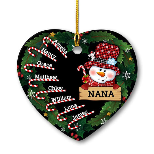 Personalized Ceramic Nana Ornament Snowman Candy Cane