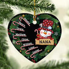Personalized Ceramic Nana Ornament Snowman Candy Cane