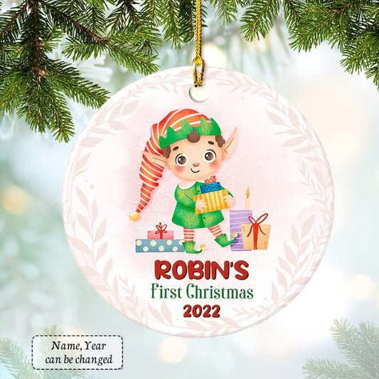 Personalized Ceramic Ornament Baby Boy First Christmas