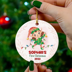 Personalized Ceramic Ornament Baby Girl First Christmas