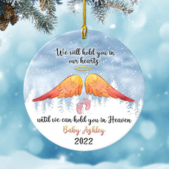 Personalized Ceramic Ornament Baby Memorial Baby Angel Wings